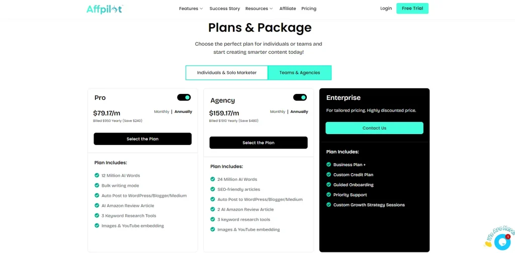 Affpilot Pricing Teams & Agencies